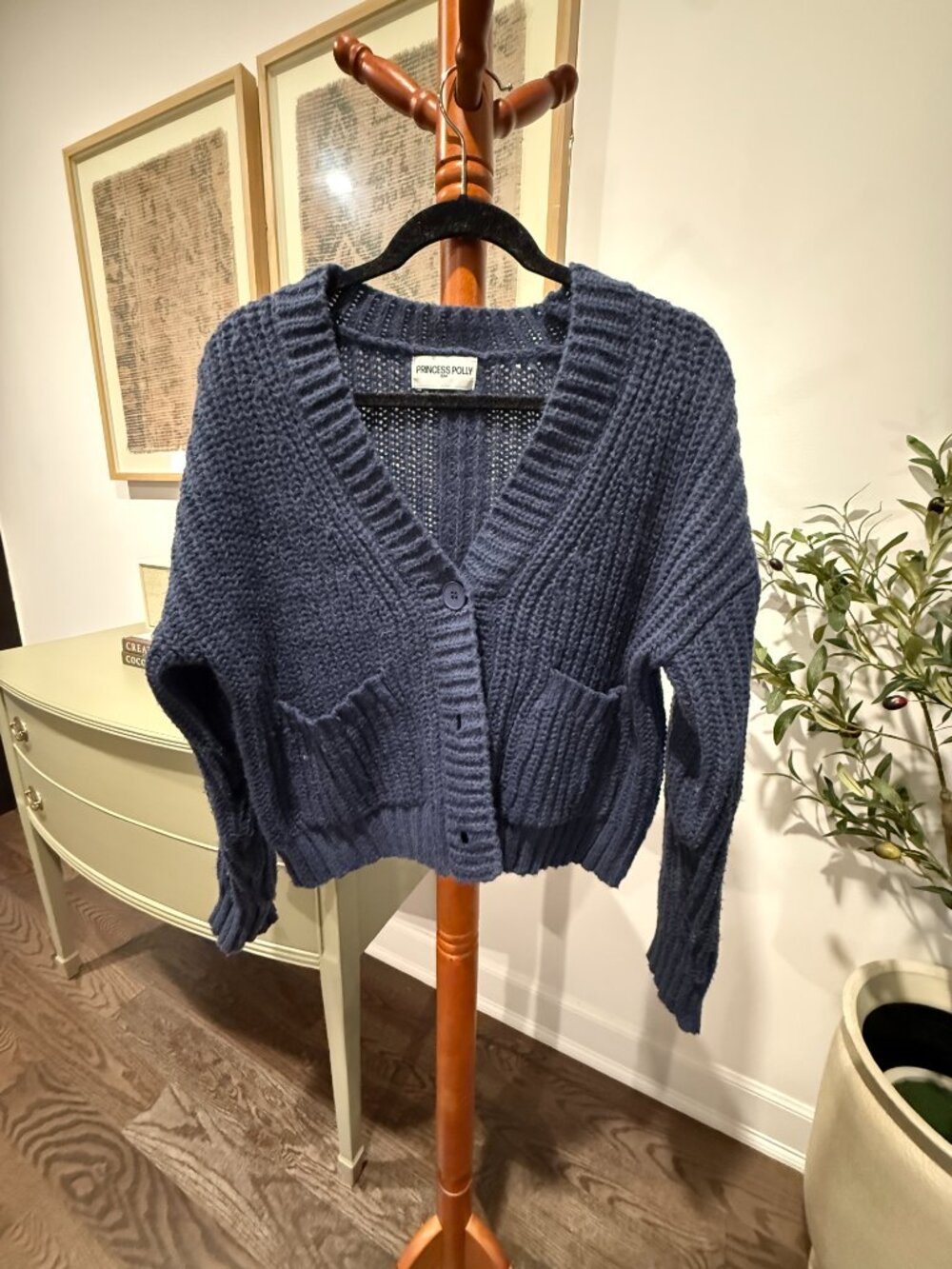 Princess Polly Navy Chunky Knit Button Cardigan S/M